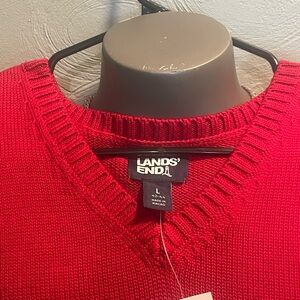 Lands' End Men's V-Neck Sweater in Vibrant Red